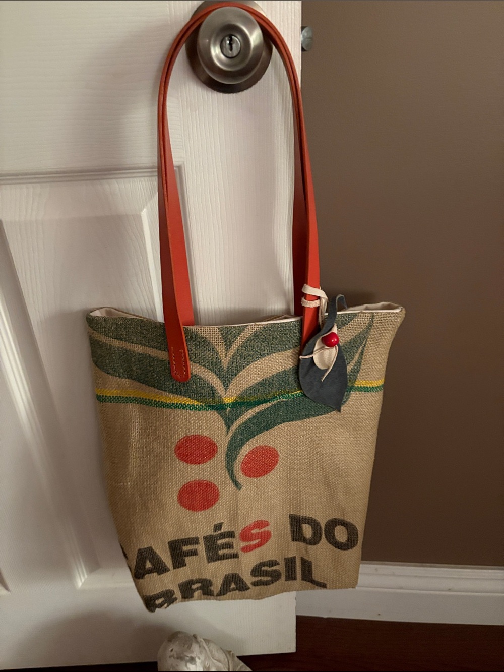 Coffe bag Canvas Shoulder Tote with Red/Green Accents